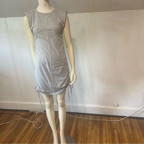 Cloud Ten GRAY PADDED SHOULDER DRAWSTRING RUCHED T-SHIRT DRESS sz S - Picture 4 of 13